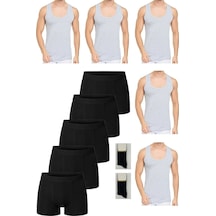 Ekonomik Pamuklu 5'li Erkek Beyaz Atlet-boxer Set 2 Çift Çorap Hediyeli 001