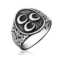 Gümüş Üç Hilal Erkek Yüzük (551173837)