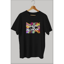 Noıssey -wed Back To School Tasarım Baskılı Oversize T-shirt Tişört Sokak Tarzı Siyah