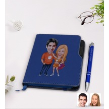 Kişiye Özel Sevgililer Karikatürlü Lacivert Termo Deri Defter Kal N11.2263 Lacivert