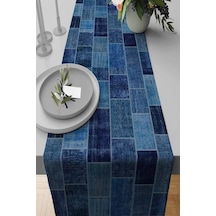 Mavi Patchwork Desenli Premium Masa Örtüsü Runner Rnr297n11