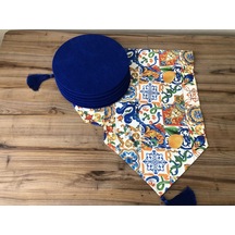 Sulu Boya Çini Limon Desenli Runner & Supla Çok Renkli