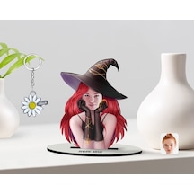 Kişiye Özel Kadın Cadı Karikatürlü 3D Ahşap Biblo Ve Isimli Silve
