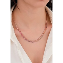 Gümüş Rose Bronz Renkli Zirkon Taşlı Damla Kolye