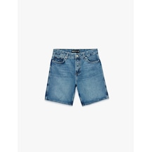 Koton Pamuklu Cepli Straight Fit Bermuda Jean Şort Orta İndigo 6sam40309nd