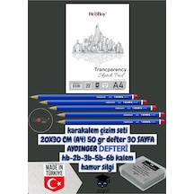 Kara Kalem Çizim Seti 20x30 Cm A4 50 Gr Defter 30 Sayfa Aydınger Hb-2b-3b-5b-6b Kalemi Herboy Çok Renkli