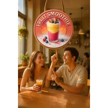 Fruit Smoothie Temalı Kapı Süsü Tablosu, Renkli Meyveli Uv Baskılı Yazlık Cafe Büfe Duvar Dekoru