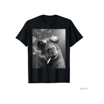 Flood Of Style Komik Capybara Sigara İçen Sigara Fotoğraf Kabini Meme T-shirt Erkekler Kadınlar Için % 100% Siyah