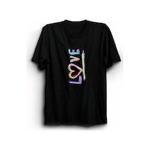 Freedom Storee 14 Şubat Sevgililer Günü Love Baskılı Oversize Bisiklet Yaka T-shirt - Siyah Çok Renkli