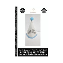 Özel Üretim Happy Birthday Beyaz Gümüş Keçe Bebek Şapkası Sevimli Eğlence Gün Çocuk