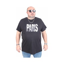Starbattal Erkek Büyük Beden Sıfır Yaka Tişört Paris 25179 Sıyah Siyah
