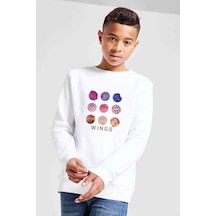 Tshirthane K Pop Wings Music Koreli Muzik Baskılı Unisex Çocuk Beyaz Sweats Beyaz