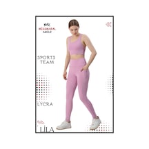Missmaral Kadın Alt Üst Takım Fitness Pilates Koşu Sporcu Slim Fit Tayt Çift Cep Yüksek Bel Likralı Lila 3065 Lila