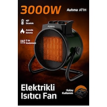Auhma At1h Elektrikli Isıtıcı Fan Yeşil 3000w Hızlı Isınma, 3 Kademeli Ayar, Sessiz Ptc Isıtma Tek