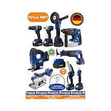 Böhrer Ba01082m 10 Makine Kombo Set 6 Akülü 2 Şarjlı Kömürsüz V598 5ah Profesyonel - Blue Mavi