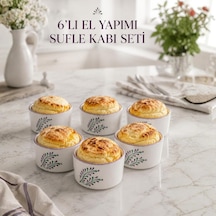 6'li El Yapımı Seramik Sufle Kabı Seti, Fırına Dayanıklı Ramekin Krem Brüle Ve Mağma Kek Kalıbı, Çerezlik Me Diğer