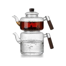 Akasya Cam Çaydanlık Takımı 1800 Ml + 950 Ml - Ahşap Kulplu Isıya Dayanıklı Borosilikat Şeffaf Çaydanlık çok renkli