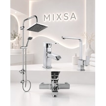 Lüx Premium Kare Robot Duş Seti Krom Kare Banyo-lavabo-mutfak Bataryası 4'lü Set Pirinç Gövde