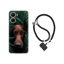 Vivo Y16 Kılıf İpli Boyun Askılı Desenli Silikon Flowers Dog 1346