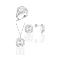 Gümüş Rodyumlu Özel Tasarım Baget Kesim Zirkon Taşlı Üçlü Set