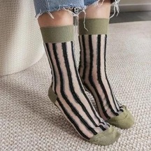 Japon Kore Tarzı Siyah Çizgili Şeffaf Transparan Kadın Çorap 17-493