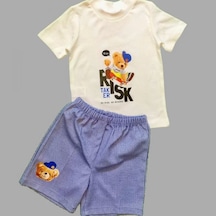 1-2-3 Yaş Kaykaycı Ayı Baskılı Şortlu Kısa Kollu Tişört 2li Erkek Bebek Takımı İndigo İndigo