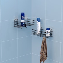 Teknotel Yapışkanlı Kancalı 2 Adet Banyo Rafı Mat Siyah St217H Siyah