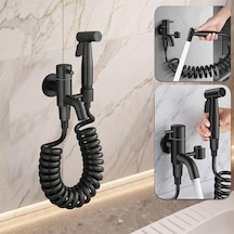 Sta-5041 Premium Armatür Tabancalı Banyo Alaturka Yer Tuvaleti Taharet Musluğu Esnek Spiral Hortumlu Bide Taharetmatik Abdest Musluğu Bas Çek Bırak - 304 Paslanmaz Çelik Açık Bej