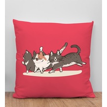 Bk Gift Kedi Tasarımlı Kırmızı Kırlent Yastık, Arkadaşa Hediye, Ev Dekorasyonu, Ev Hediyesi-12