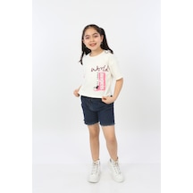 Toontoy Kids Toontoy Kız Çocuk World Baskılı Tişört Ekru