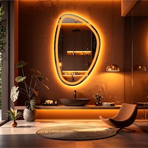 Diagonale Amber Led'li Kumlamalı Lavabo & Banyo Aynası Dokunmatik Sensörlü 100 X 65 Cm Turuncu