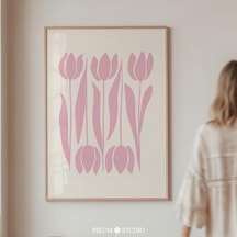Pastel Pembe Lale Duvar Sanatı, Bohem Pembe Sanatı, Çiçek Pazarı Duvar Sanatı