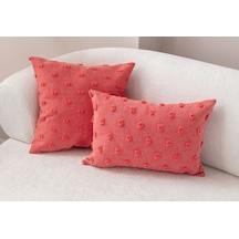 Swita Home Dekoratif Puantiye Keten Kumaşlı Kırlent Kılıfı 2'li 43x43 - 30x50 Nar Çiçeği