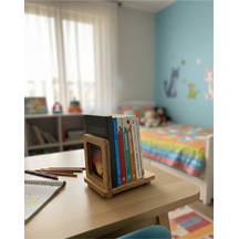 Ahşap Kitap Tutucu Masa Üstü Kitaplık Düzenleyici Organizer - Dekoratif Kitap Standı -kitap Desteği Kahverengi
