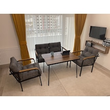 Modern Jüpiter Balkon, Bahçe, Cafe - Metal Kanepe Koltuk Takımı - 2& 43 1& 43 1 & 43 Masa Antrasit Modernsh17 Antrasit