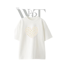 Thewert Papatya Kalp Tasarım Baskılı Ünisex Beyaz Oversize T-shirt