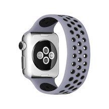 Watch 42mm Ayarlı Delikli Silikon Kordon - Gri-siyah İtdark9622