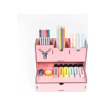 Kututr Notpa Çekmeceli Geyik Desenli Masaüstü Kalemlik Organizer Demonte,pembe 16 X 27 Çok Renkli