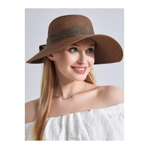Kadın Organik Hasır Fiyonklu Şapka Kahverengi