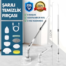 Kablosuz Şarjlı Temizlik Fırçası 8 Başlıklı 3 Kademe Hız Ayarlı Teleskopik Çok Amaçlı Ev Cihazı