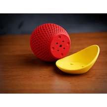 Bezos 3d Baskı Küre Saksı - Kafes Dokulu İki Parçalı Dekoratif Saksı - Kırmızı-sarı Bezos1