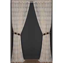 Çerçeveli Damaks Krem Hazır Dikilmiş Pileli Fon Perde 300x260 Cm