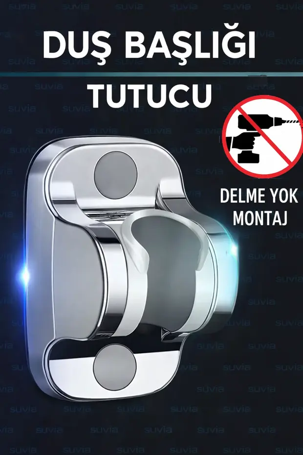 Duş Başlığı Tutucu Mafsal Yapışkanlı Ayarlanabilir Delmeden Montaj Krom