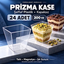 Prizma Kase 200 Cc 24 Lü Kapaksız Şeffaf Plastik Kare Tatlı, Magnolya Ve Puding Sunum Kabı