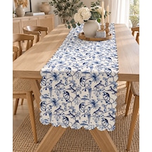 Pamuklu Dijital Baskı Runner Mutfak Salon Mavi Desenli 40x140