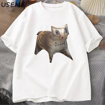 Flood Of Style Rus Kedi Meme T-shirt Komik Grafik Baskı Kedi T Shirt Kadın Erkek Rahat Pamuk T-shirt Unisex Beyaz