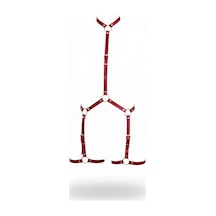 İkikareshop Kırmızı Kadın Body Harness Boyun Ve Bacak Detaylı Metal Halkalı - Brf234 Çok Renkli
