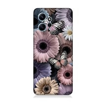 Xiaomi Redmi Note 12 Uyumlu Pastel Renkli Çiçekler Ve Kelebekler Desenli Silikon Kılıf