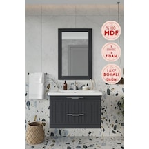 Erguvan Gümüş Kulp Antrasit 80 Cm %100 Mdf Lavabolu Banyo Dolabı Ayna Antrasit