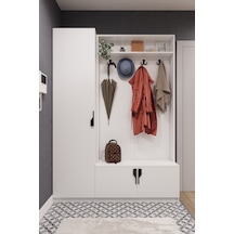 Lüks Çok Raflı Portmanto Askılı Vestiyer %100  MDF Çok Raflı Ayakkabılık V01
